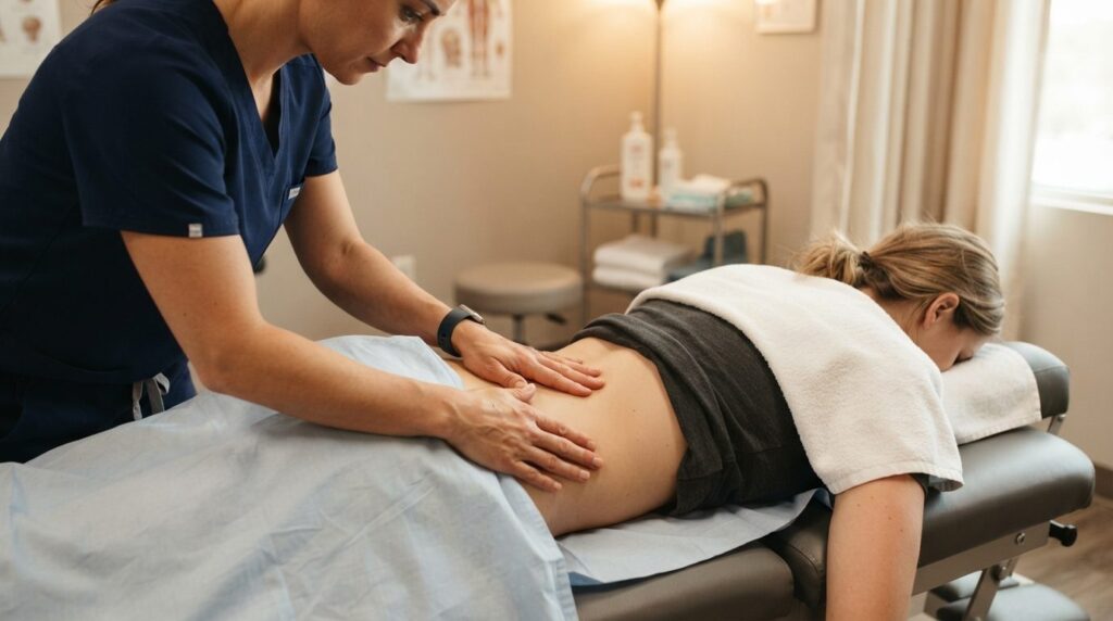 Clinical postpartum recovery image: Close-up of a healthcare