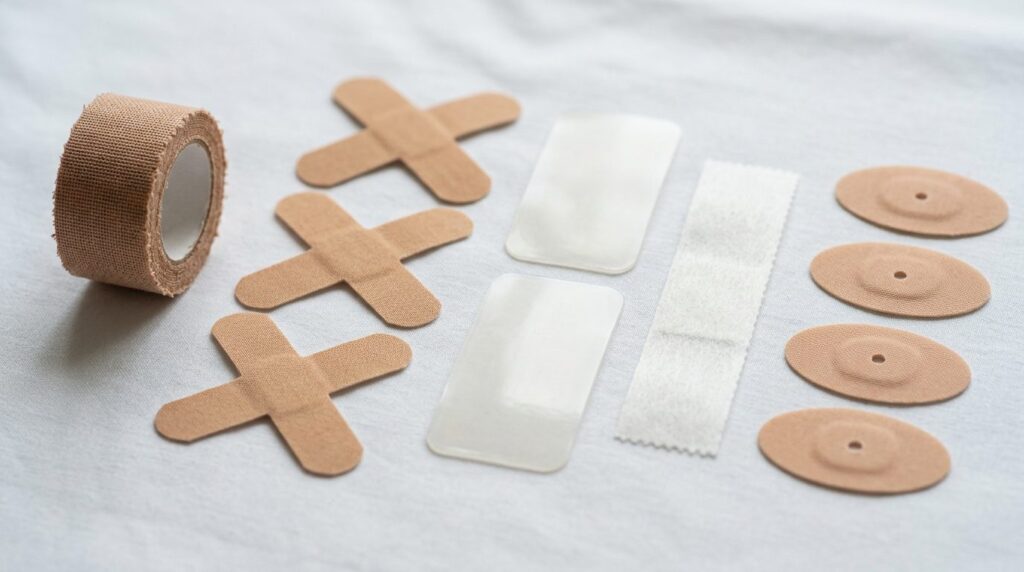 Close-up product shot: Different types of mouth tape strips
