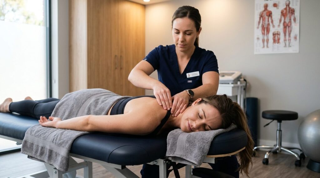 Professional healthcare setting: A patient lying on a treatm