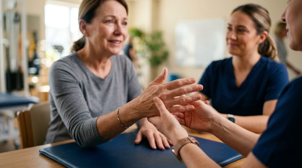 Close-up photorealistic image of a rehabilitation patients 