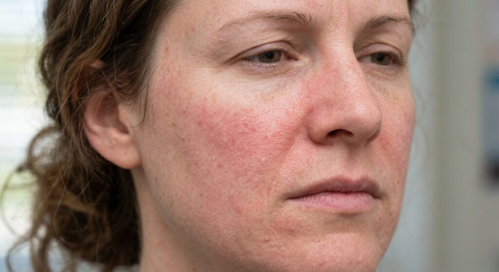 Close-up professional medical photograph of stressed, inflam
