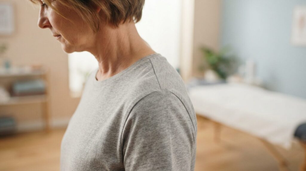 Close-up professional stock photo of a persons shoulder and