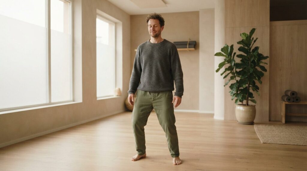 Professional wellness photography of a man in comfortable cl