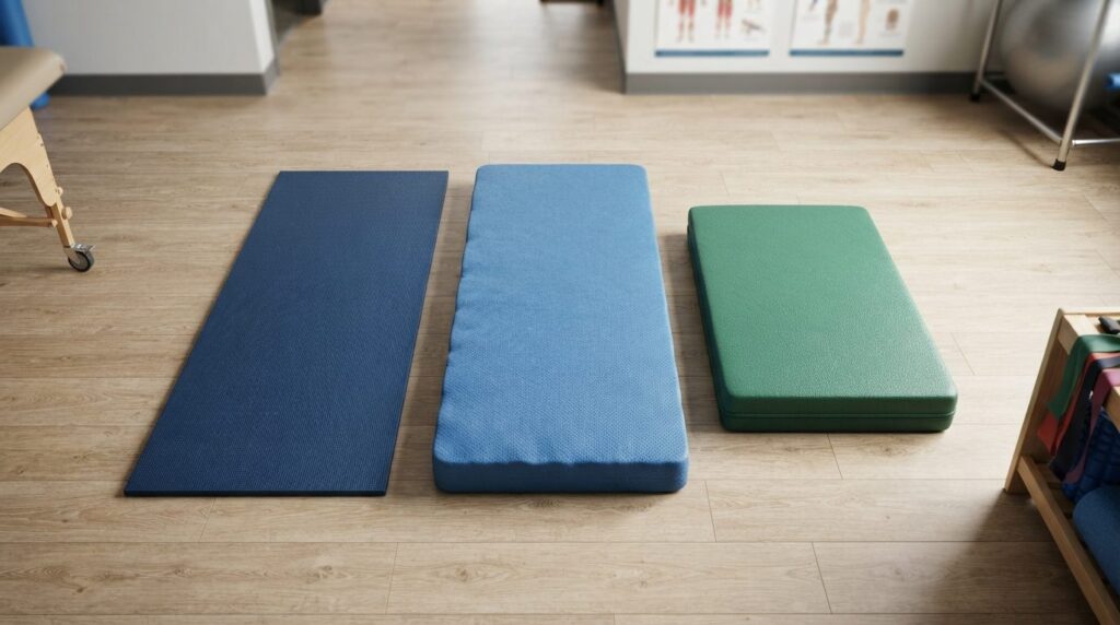 Overhead flat lay comparison shot of three different rehabil