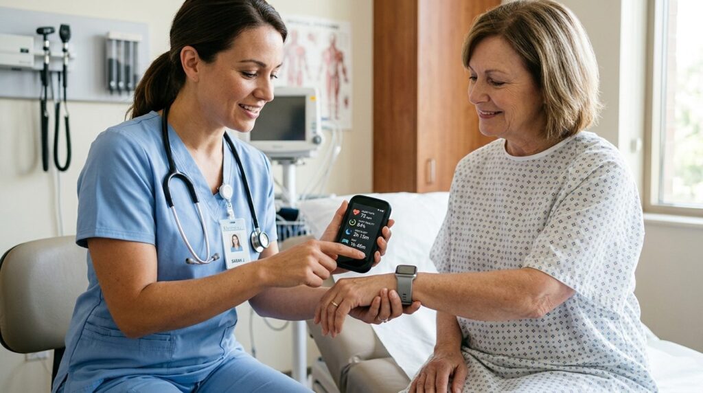 Close-up medical photography: Healthcare professional measur